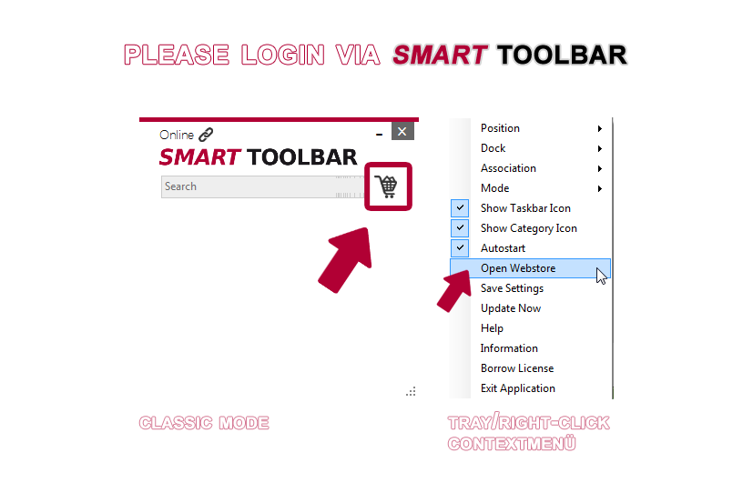 Login via Toolbar